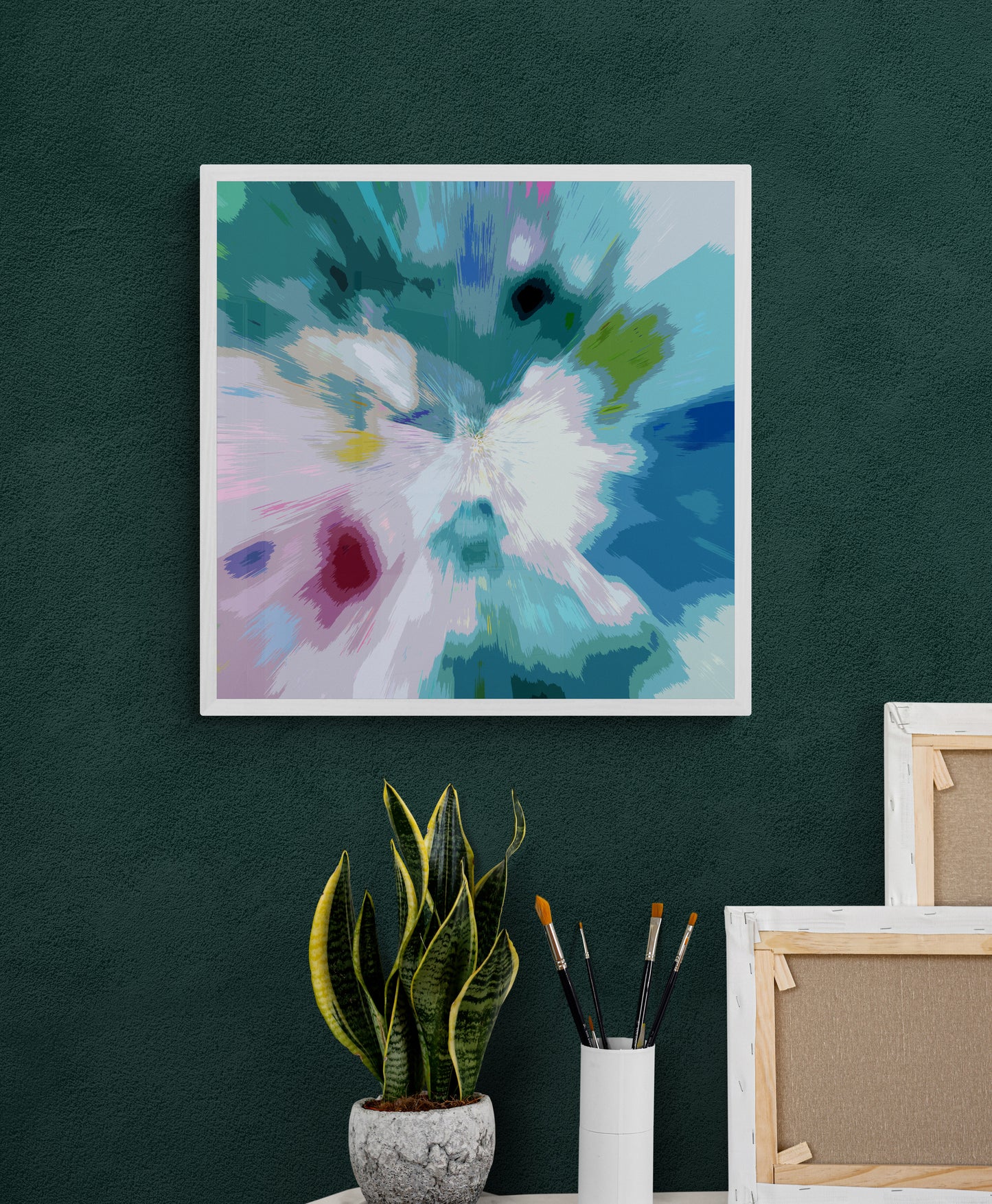 Large Teal Abstract Art Print on Stretched Canvas or Fine Art Paper - Various Sizes