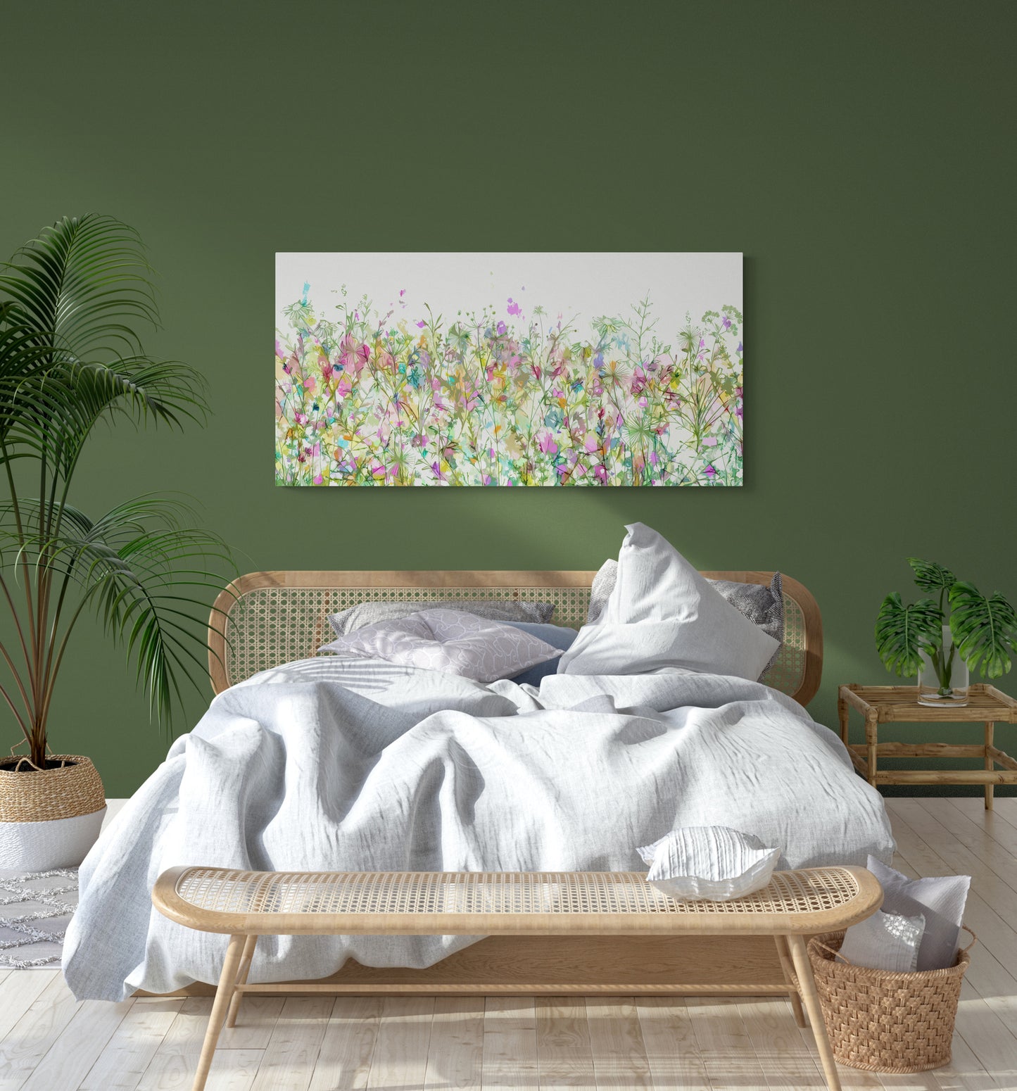 Abstract Flower Meadow Art Giclee Print on Stretched Canvas