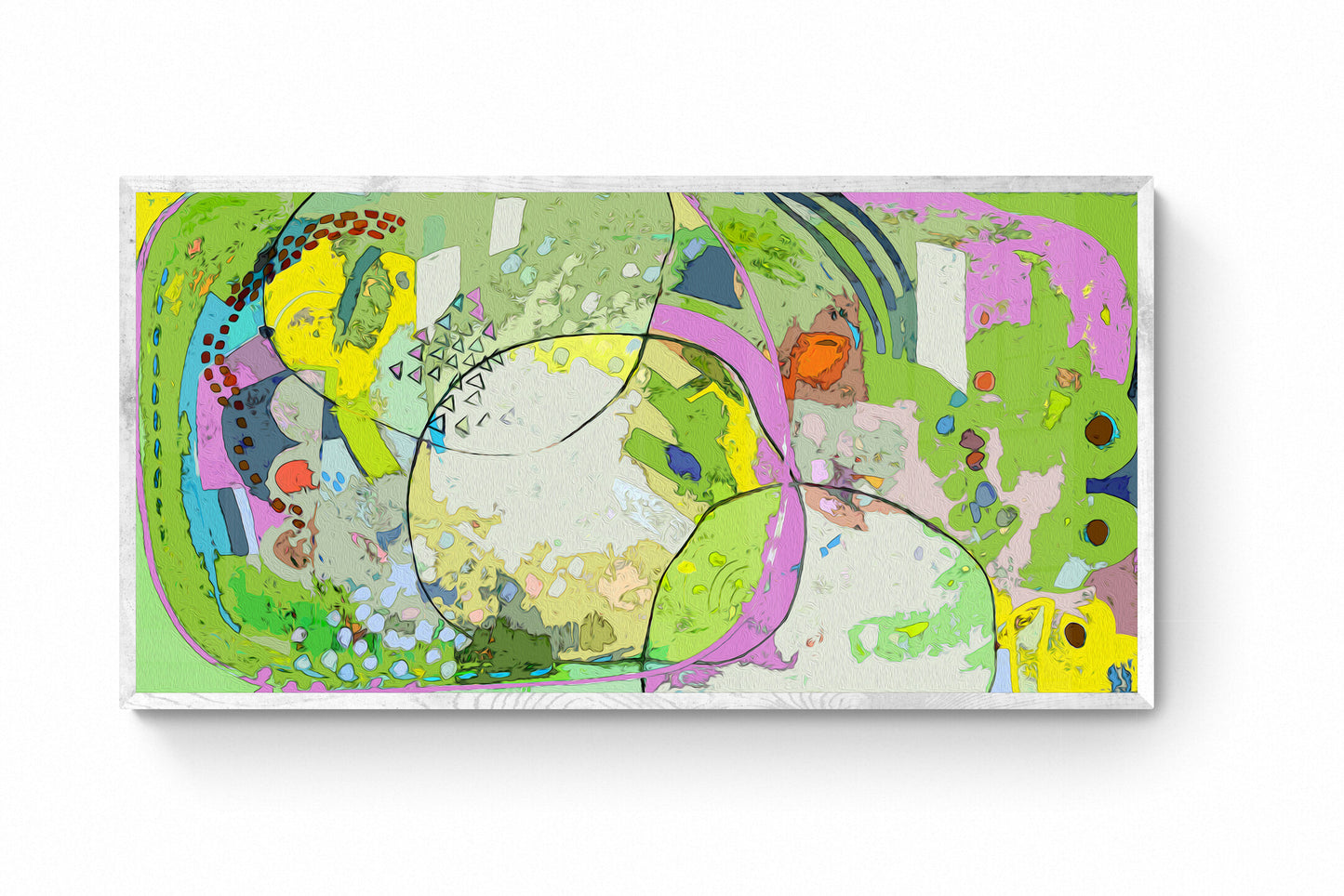 Large Green Abstract Wall Art Panoramic Giclee Print on Stretched Canvas