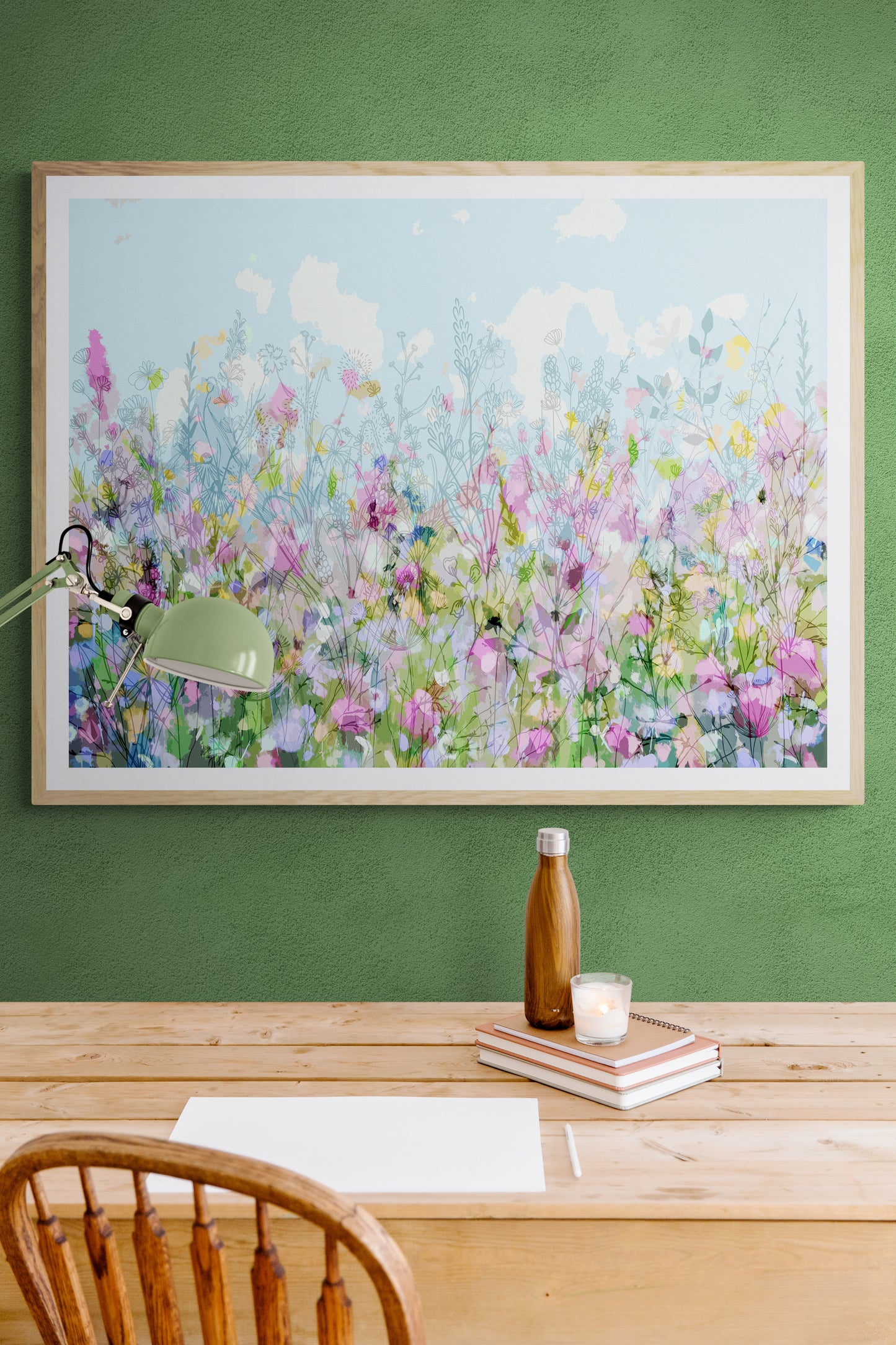 Abstract Floral Meadow in Blue and Pink