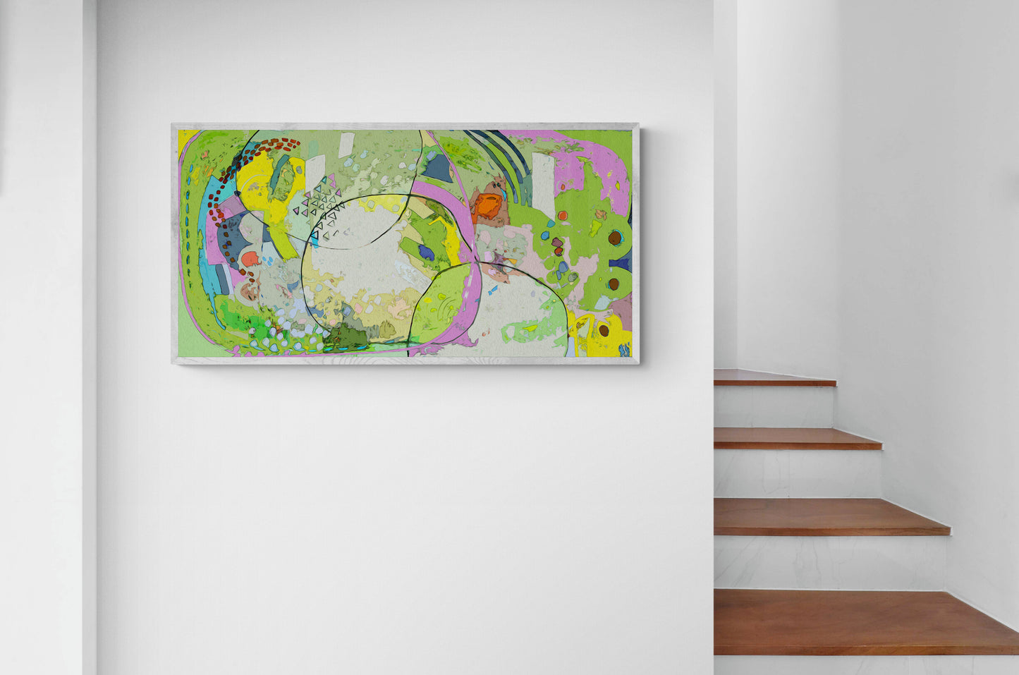 Large Green Abstract Wall Art Panoramic Giclee Print on Stretched Canvas
