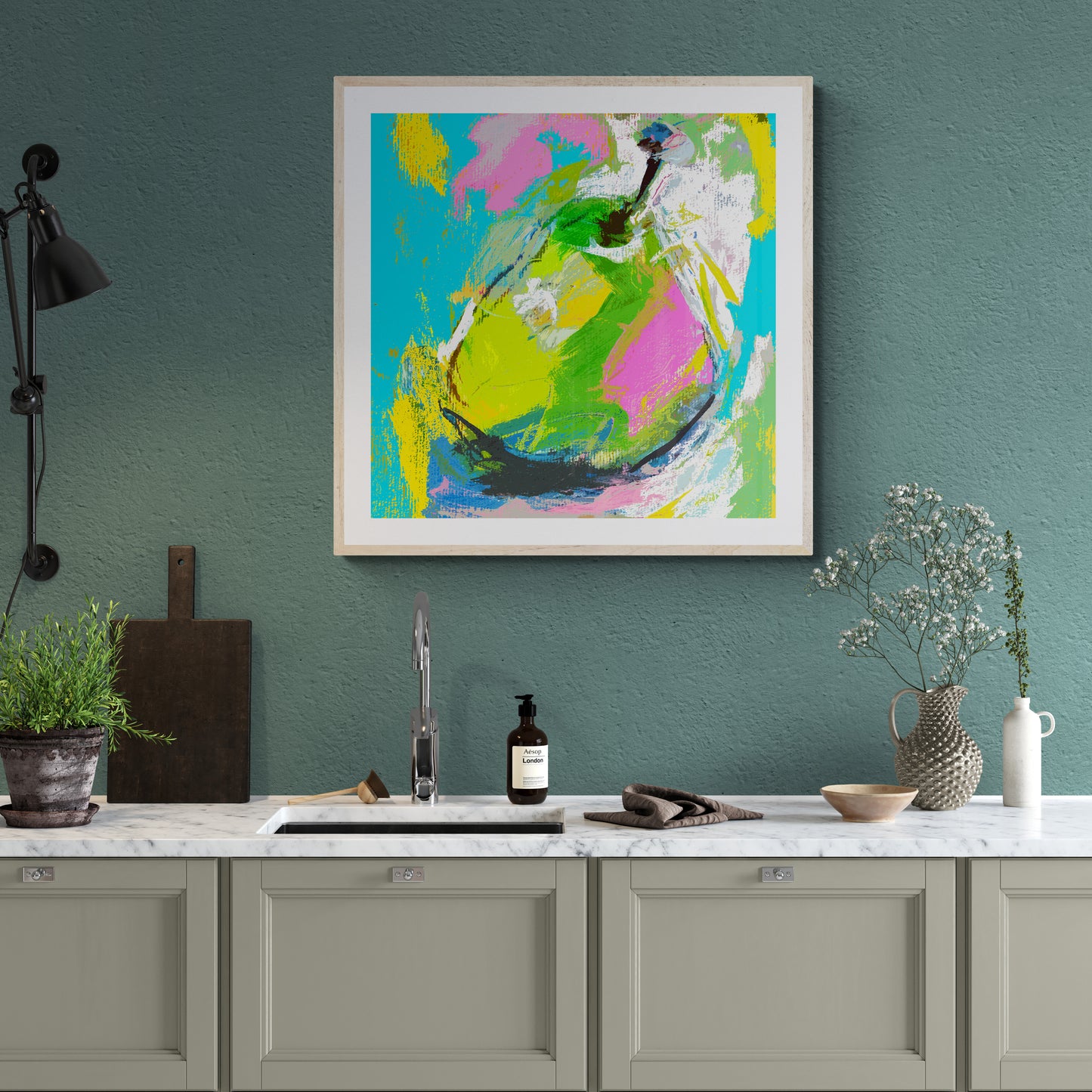 Modern Still Life Wall Art Print on Stretched Canvas or Fine Art Paper - Colourful Pear I