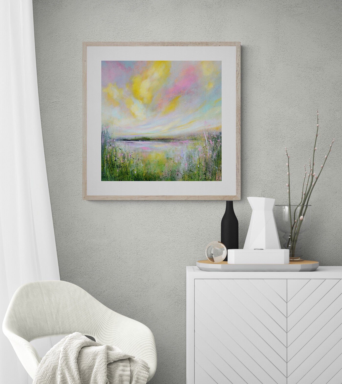 Yellow Clouds - Abstract Landscape Wall Art Print on Stretched Canvas or Fine Art Paper