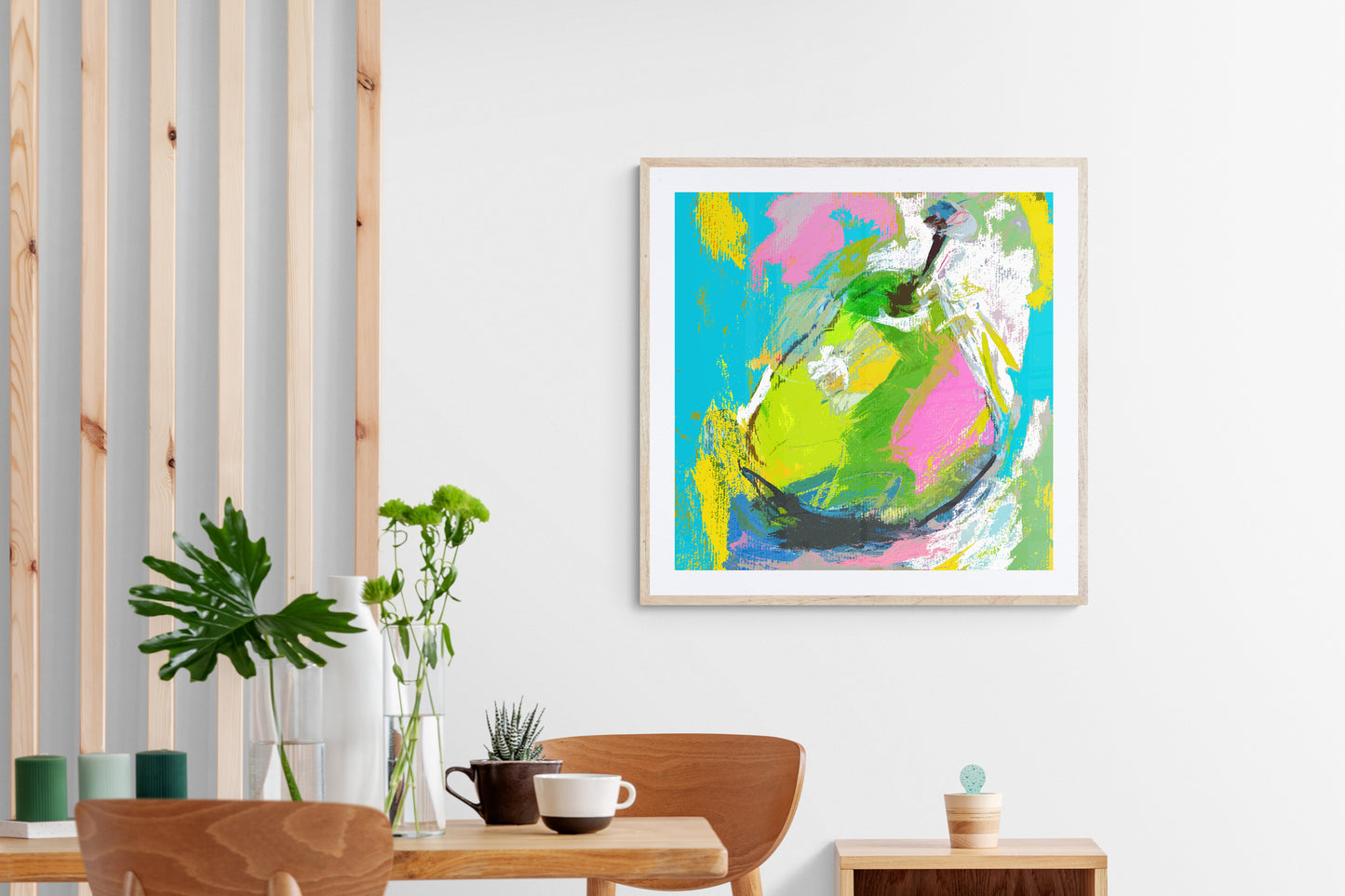 Modern Still Life Wall Art Print on Stretched Canvas or Fine Art Paper - Colourful Pear I