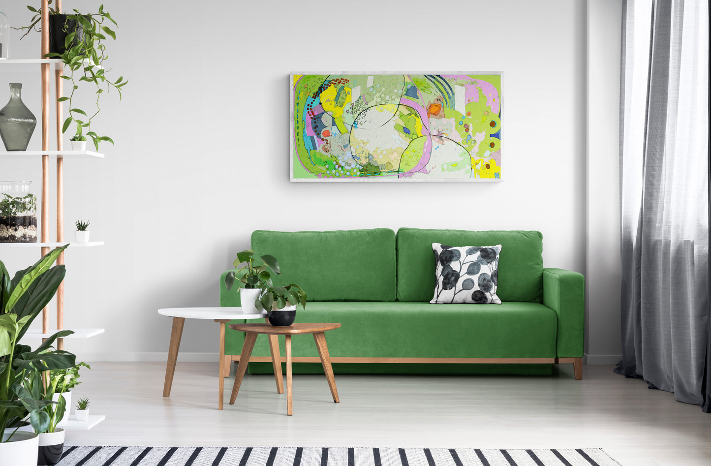 Large Green Abstract Wall Art Panoramic Giclee Print on Stretched Canvas