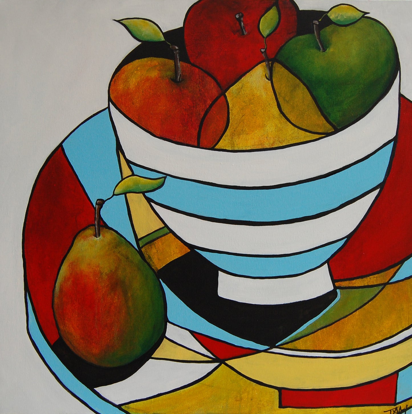 Blue and White Striped Bowl - Original Painting