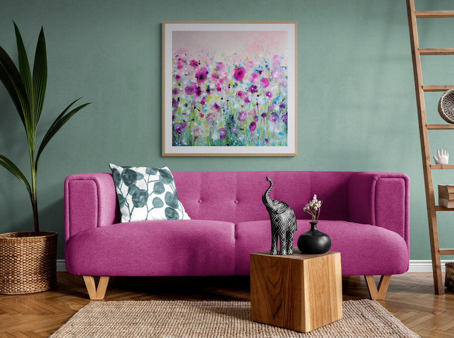 pink floral art painting