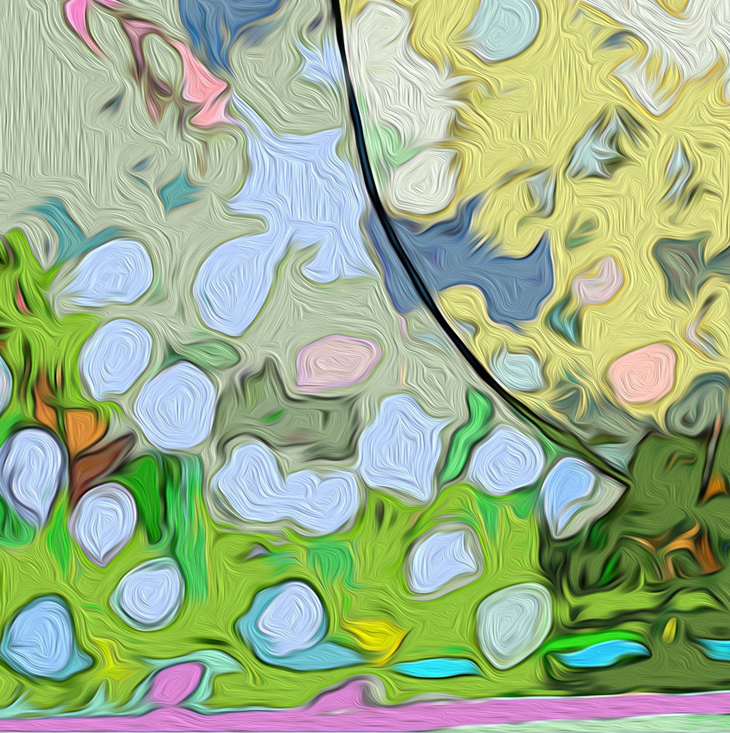 Large Green Abstract Wall Art Panoramic Giclee Print on Stretched Canvas