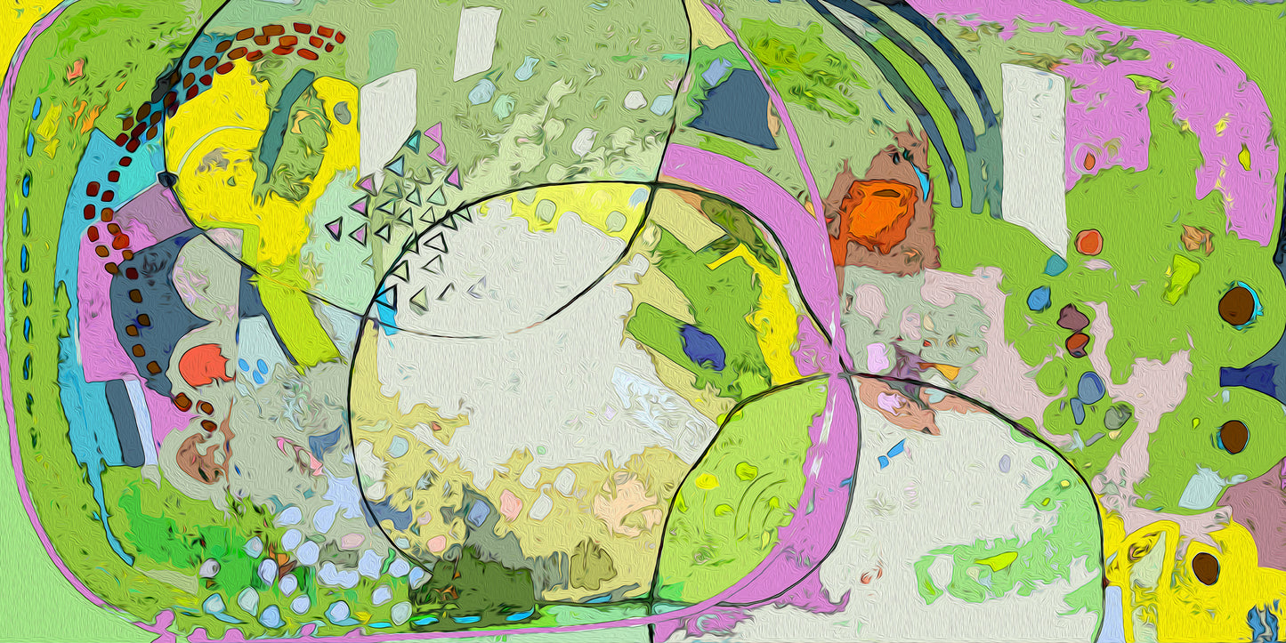 Large Green Abstract Wall Art Panoramic Giclee Print on Stretched Canvas