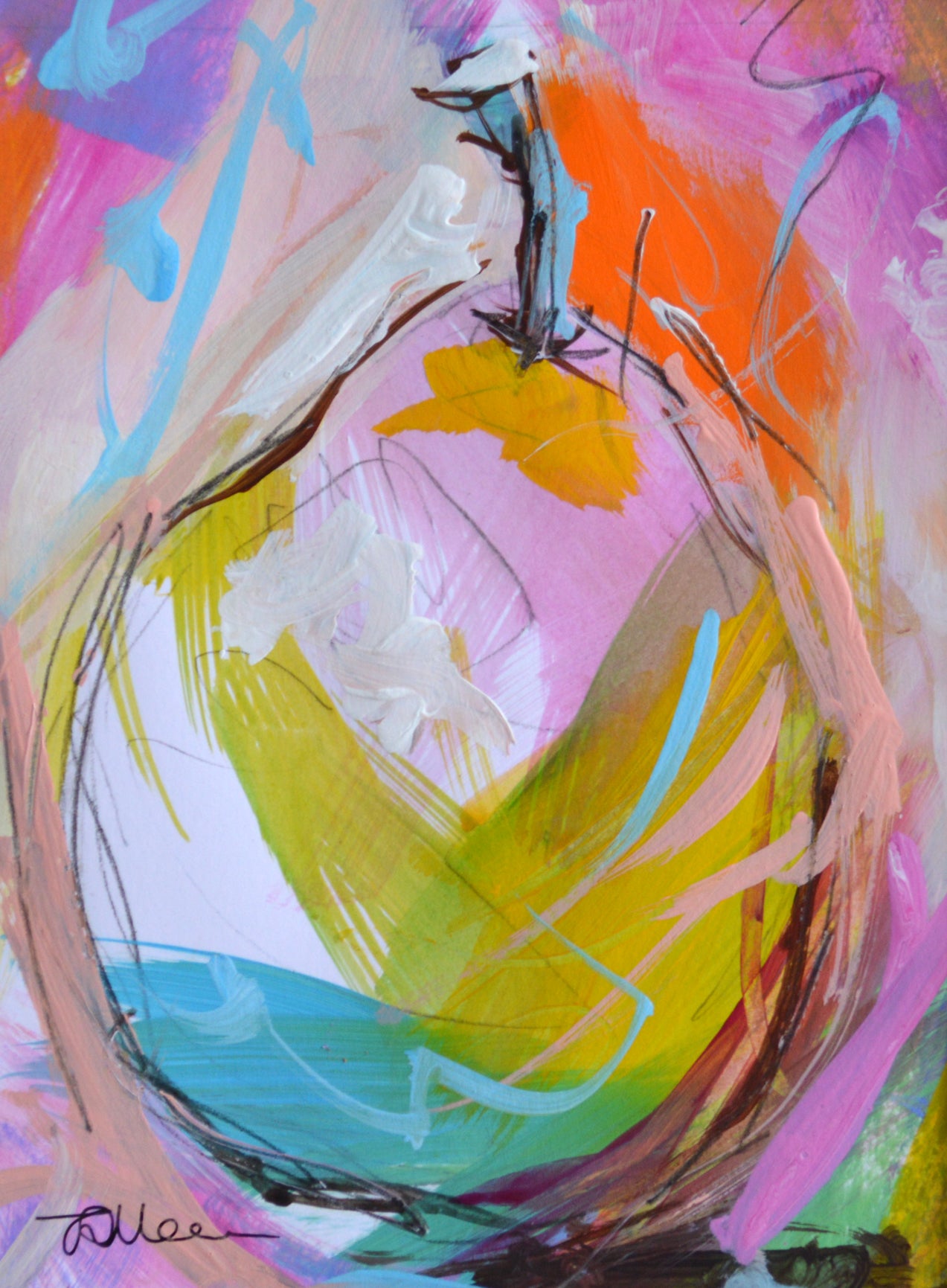 Colourful Pear I - Original Abstract Still Life Painting
