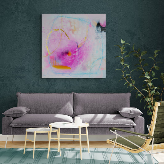 Pink and Blue Abstract Canvas Art Print