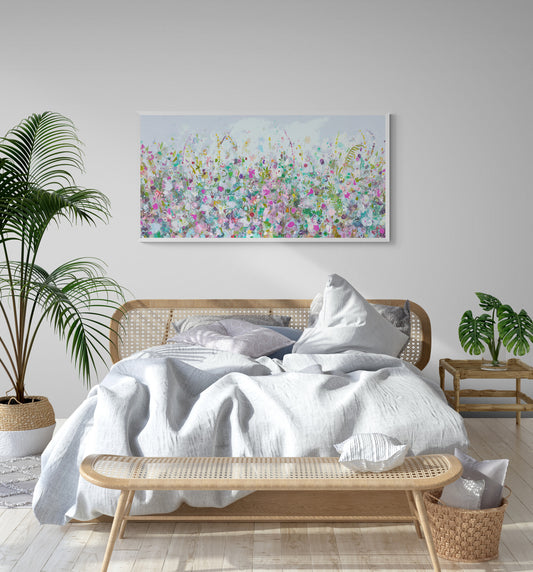 Floral Meadow Wall Art Giclee Print on Stretched Canvas