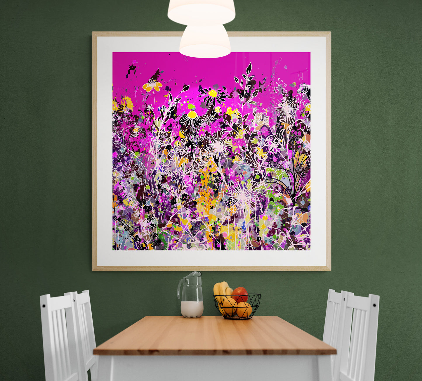 Magenta Floral Meadow Wall Art Print on Stretched Canvas or Fine Art Paper
