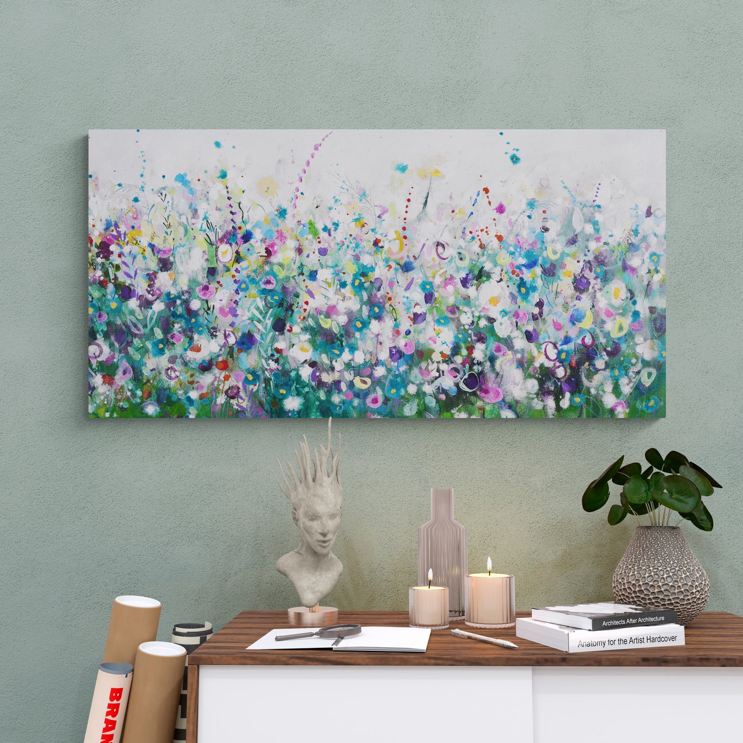 Floral Meadow Art Giclee Print on Stretched Canvas