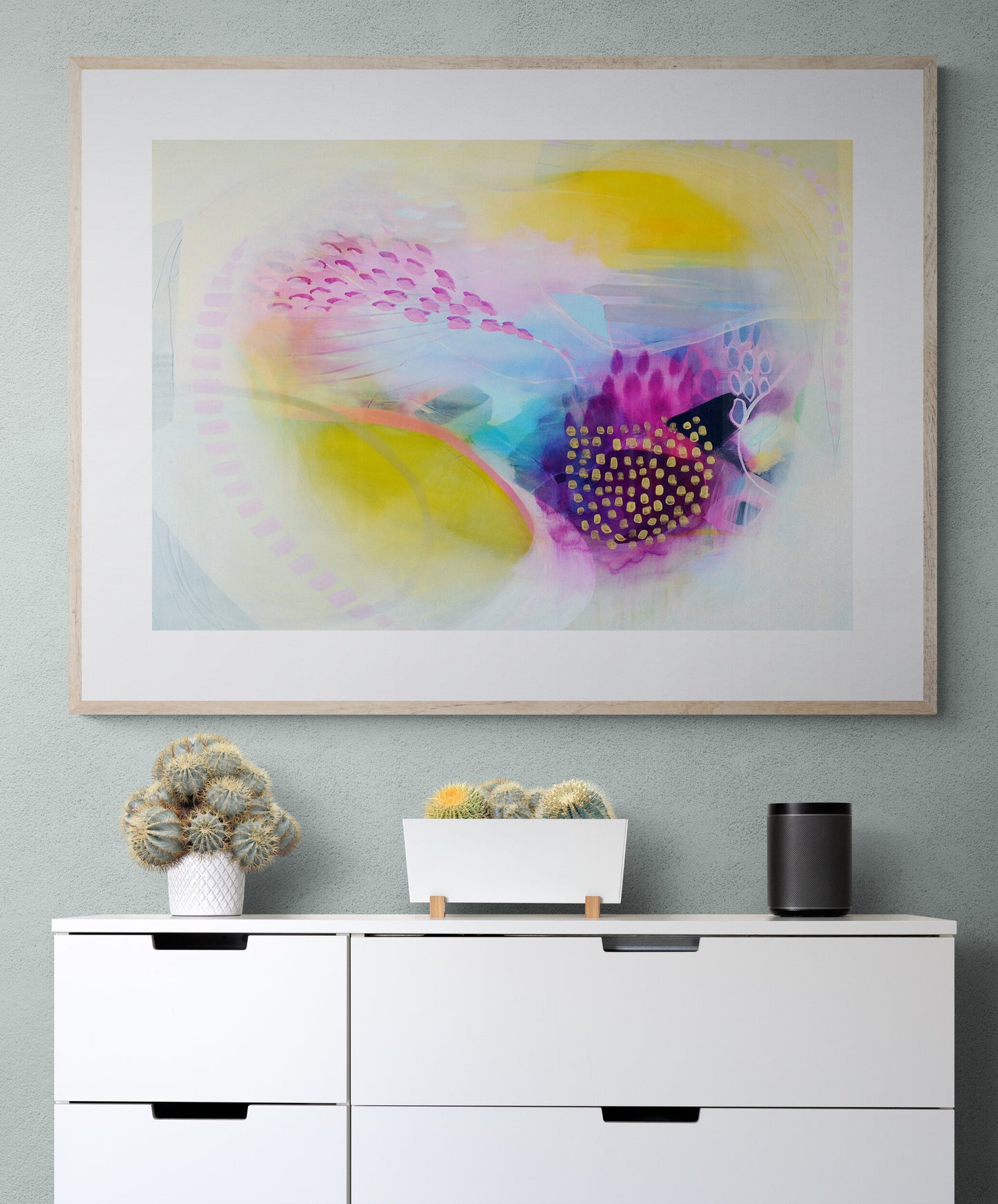 Expressive Abstract Wall Art Print in shades of Yellow, Pink and Blue