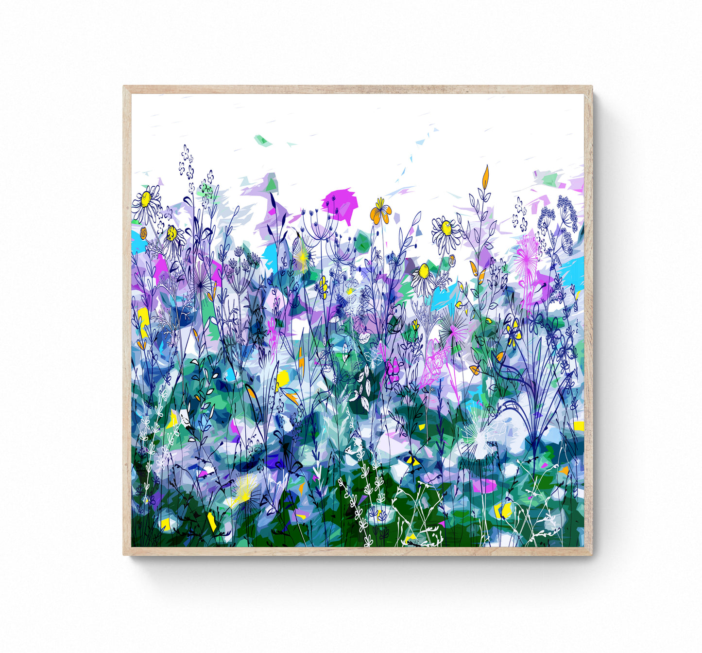 Purple and Green Floral Meadow Wall Art Print on Stretched Canvas or Fine Art Paper - DM40