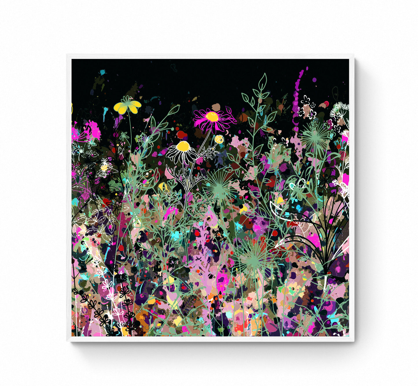 Dark Floral Meadow Wall Art Print on Stretched Canvas or Fine Art Paper - FM104