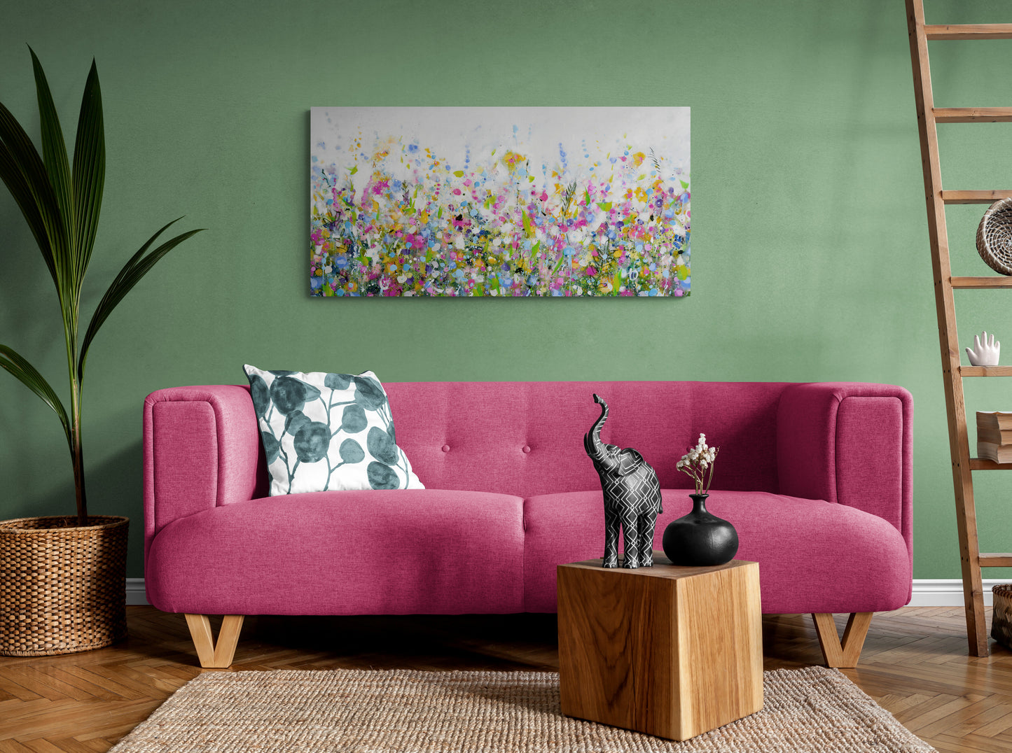Pretty Floral Meadow Art Giclee Print on Stretched Canvas