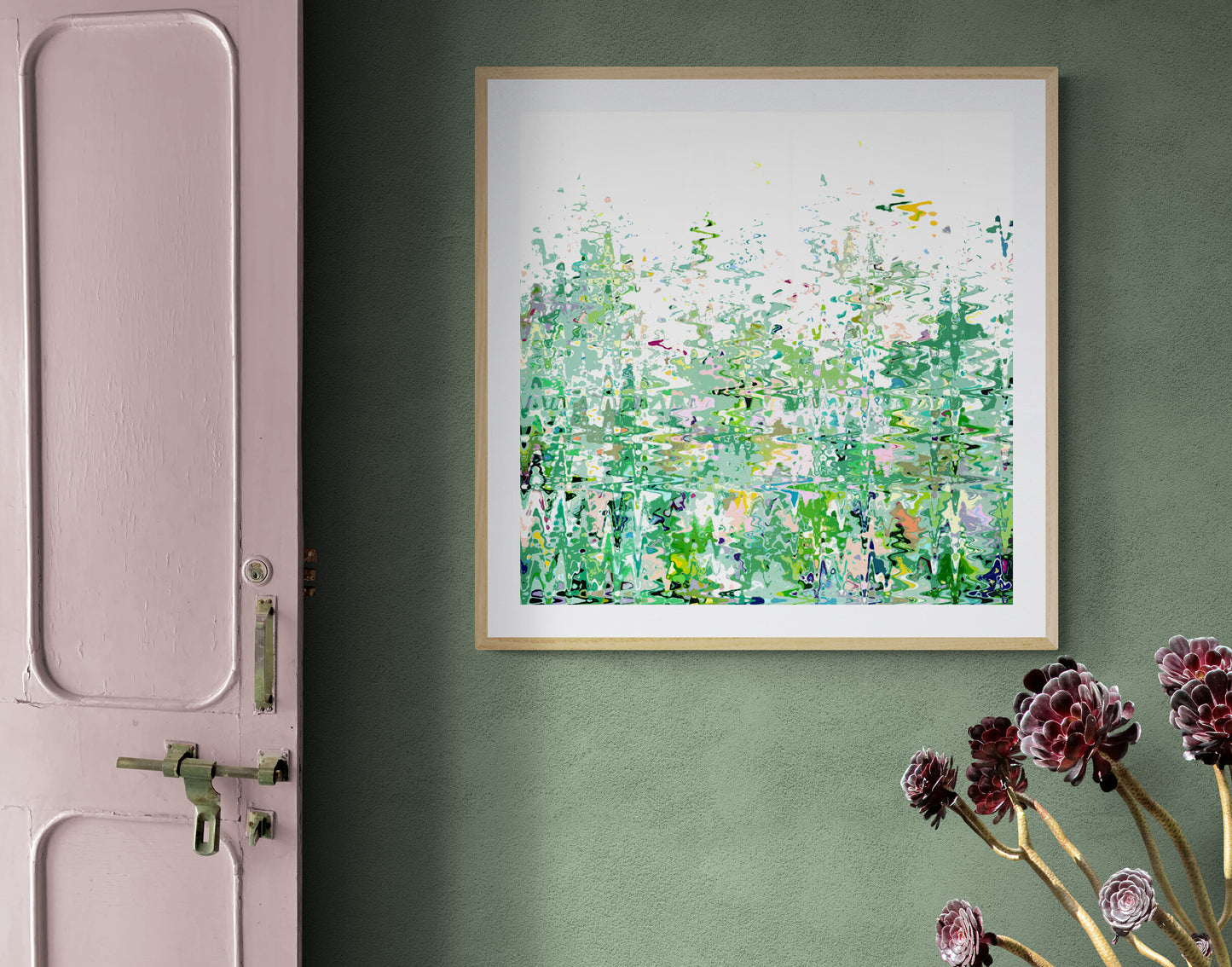 Green Wavy Abstract Art Giclee Print on Stretched Canvas or Fine Art Paper - Various Sizes
