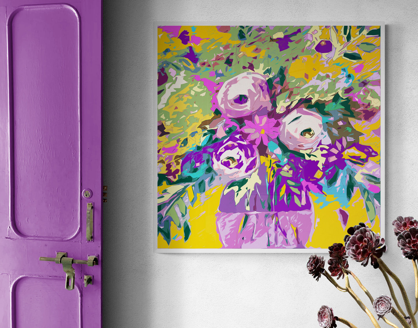 Mustard Floral Wall Art Print on Stretched Canvas or Fine Art Paper