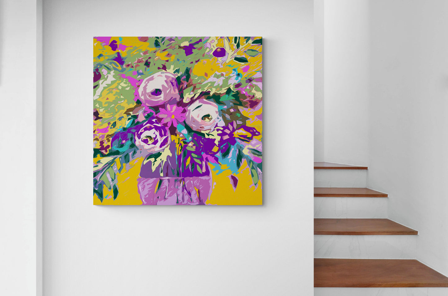 Mustard Floral Wall Art Print on Stretched Canvas or Fine Art Paper