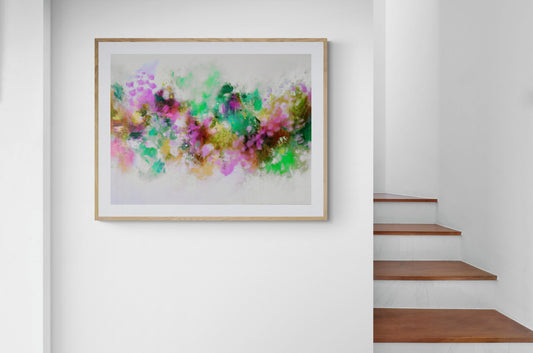Green Pink Flow - Colourful Abstract Art Giclee Print on Stretched Canvas or Fine Art Paper
