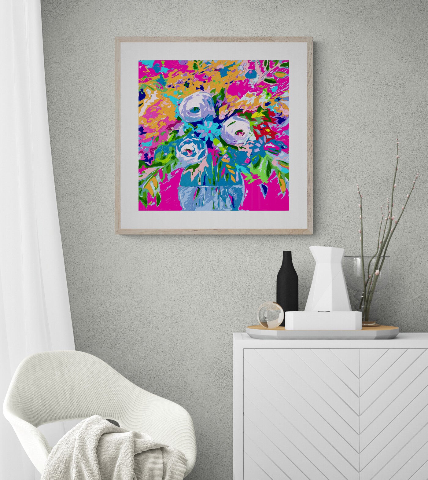 magenta floral art print