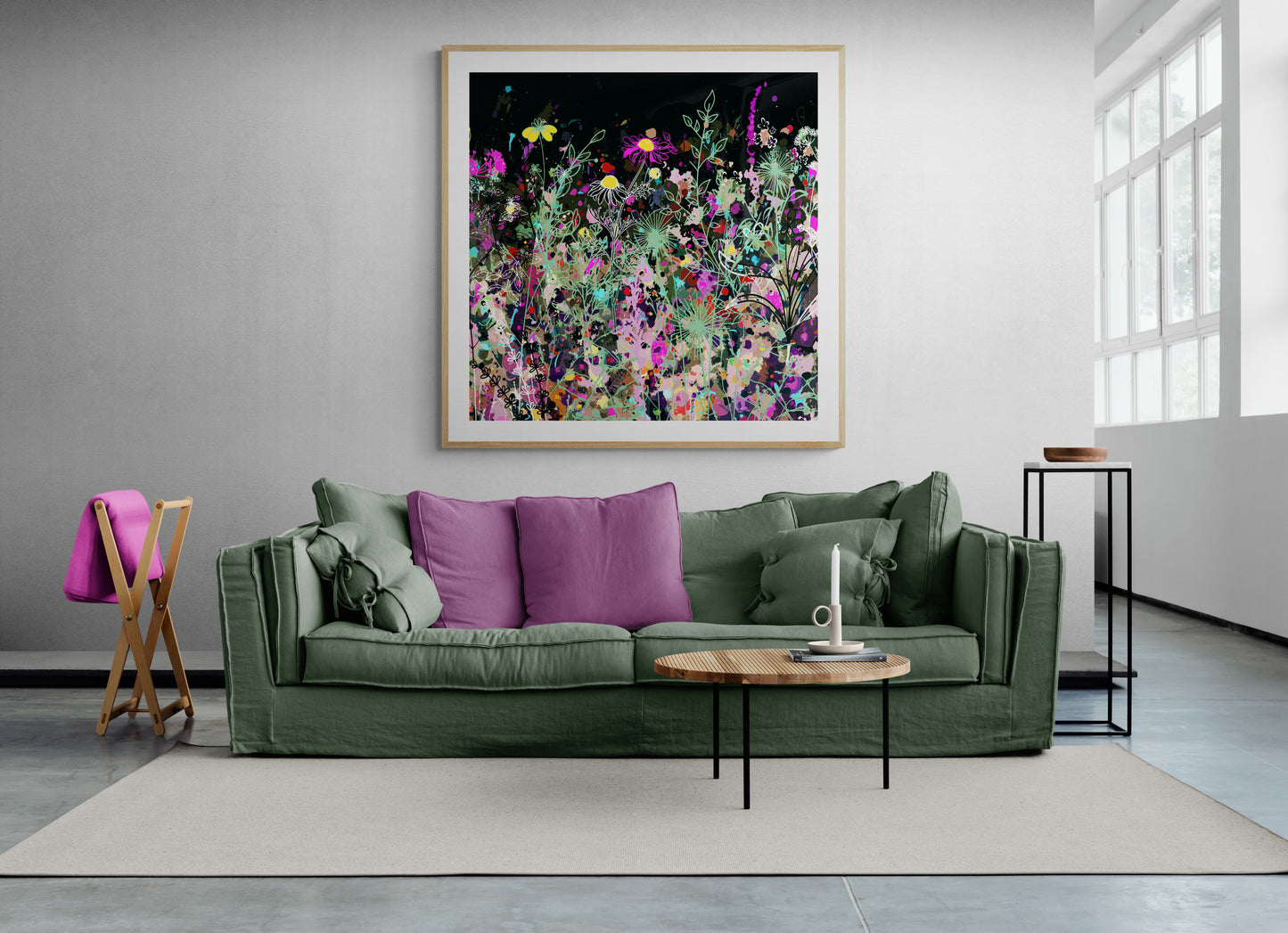 Dark Floral Meadow Wall Art Print on Stretched Canvas or Fine Art Paper - FM104