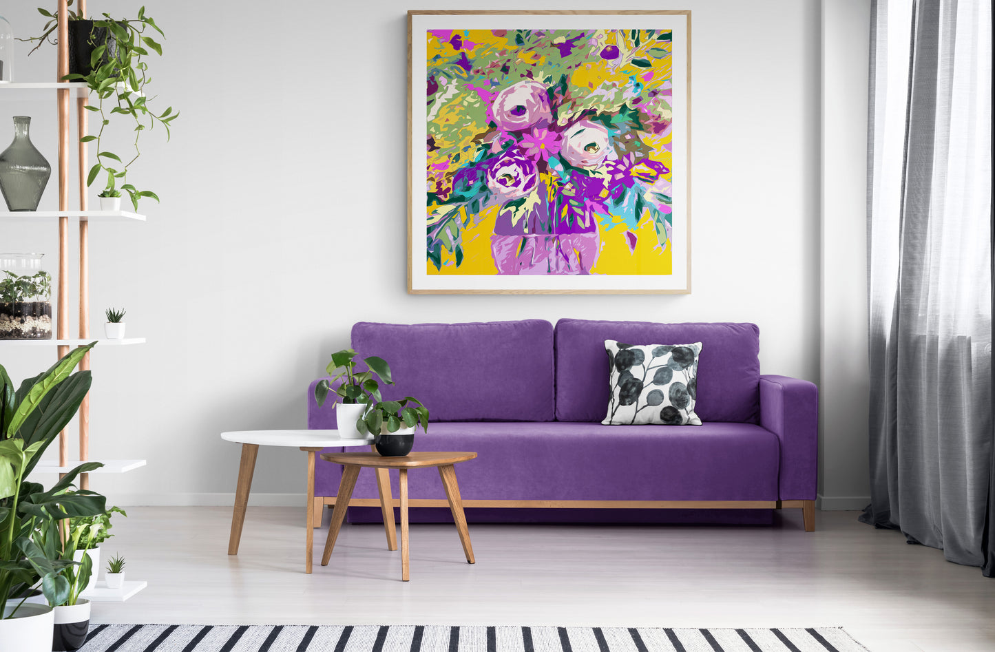 Mustard Floral Wall Art Print on Stretched Canvas or Fine Art Paper