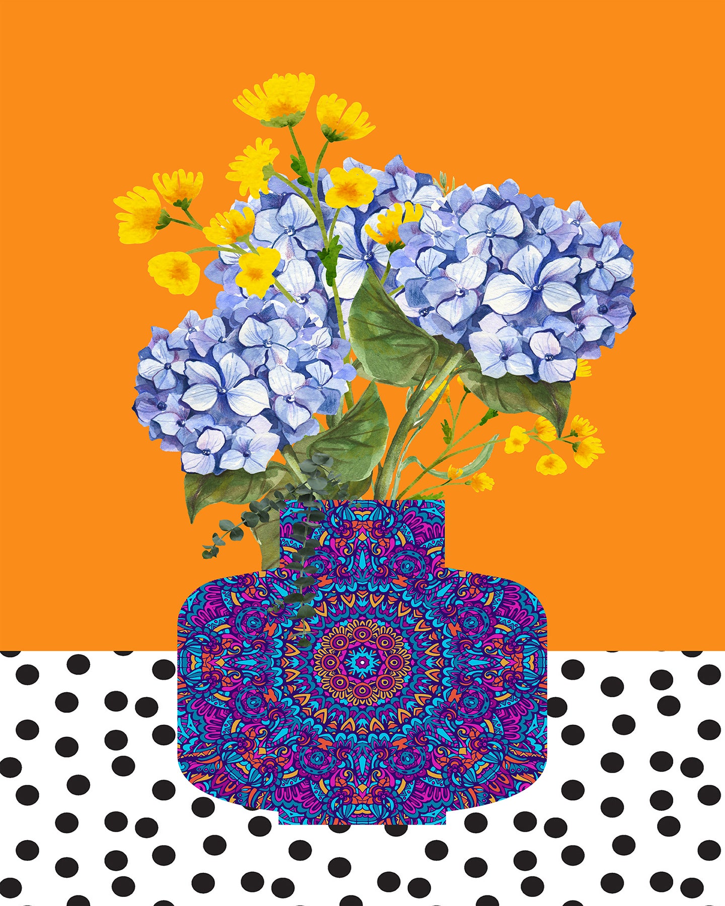 Blue Hydrangeas in Vase Still Life Print - Digital Download