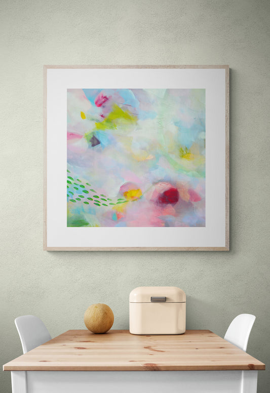 Green and Pink Abstract Art Giclee Print on Stretched Canvas or Fine Art Paper - Various Sizes