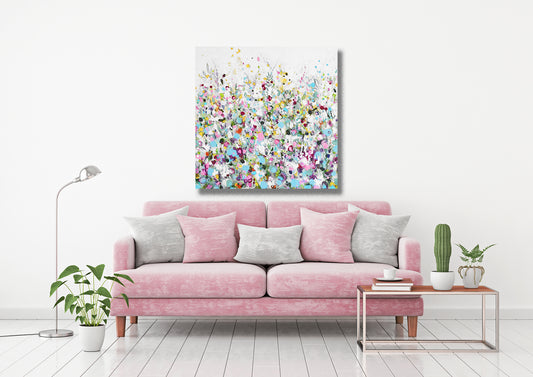 Floral Meadow Wall Art Print on Stretched Canvas or Fine Art Paper
