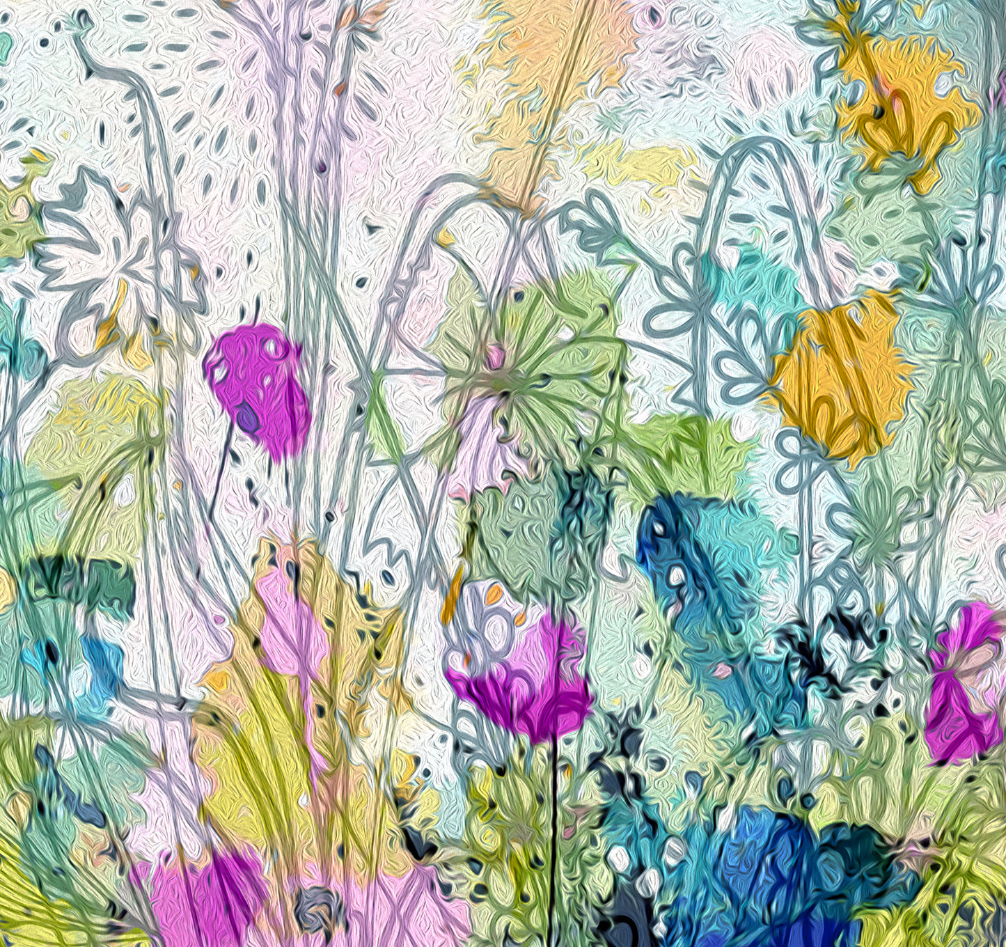 Floral Meadow Art Giclee Print on Stretched Canvas or Paper