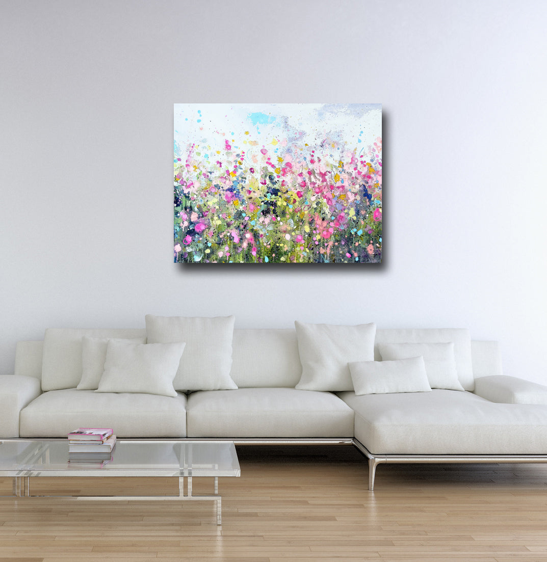 Floral Meadow Art Giclee Print on Stretched Canvas or Paper