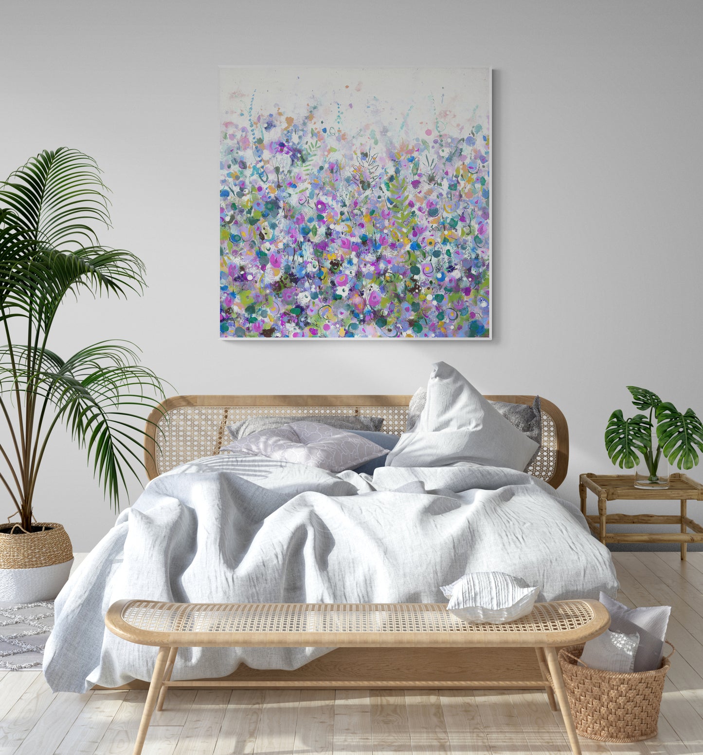 Purple Floral Meadow Wall Art Print on Stretched Canvas or Fine Art Paper