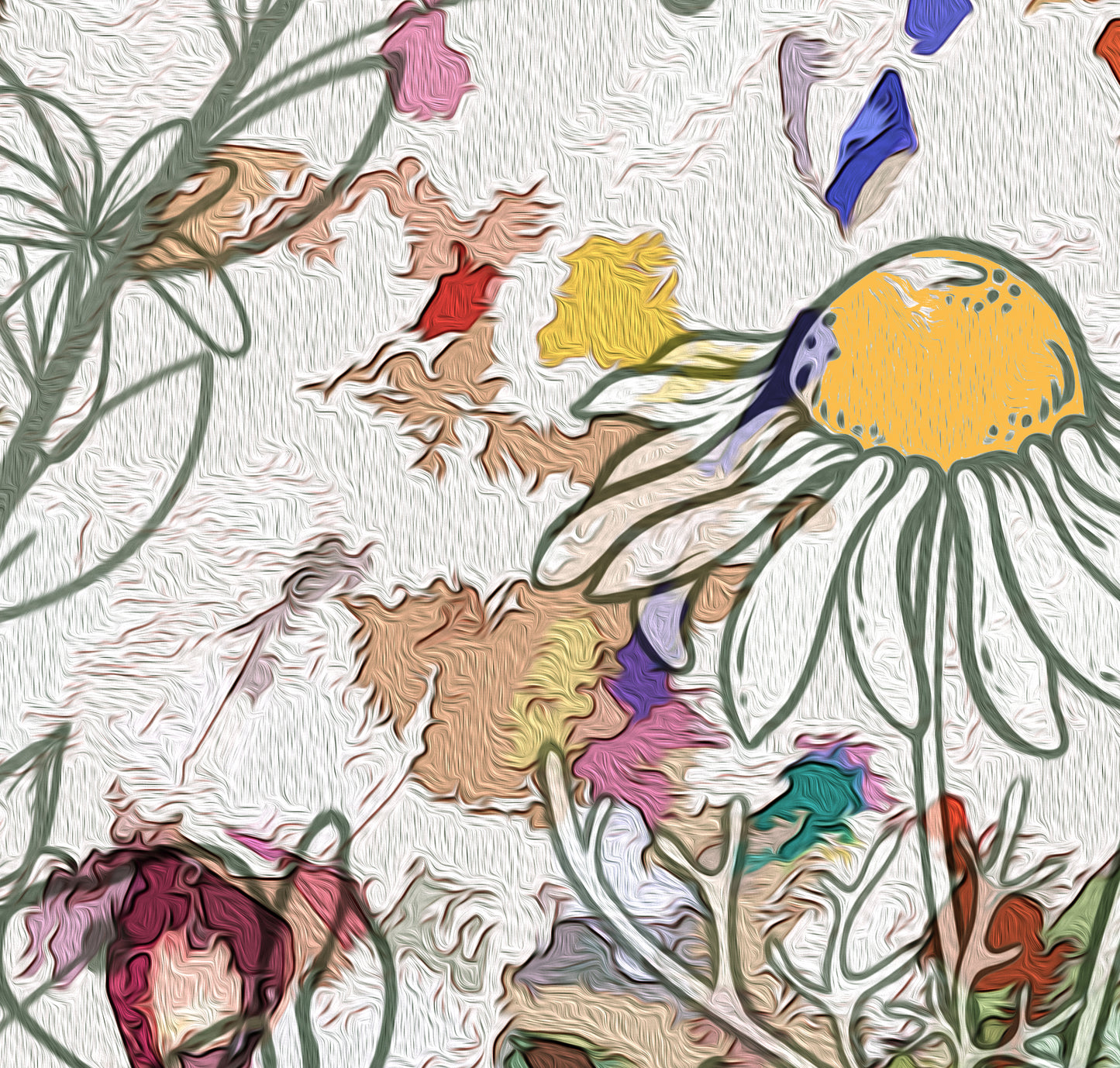 Floral Meadow Wall Art Print on Stretched Canvas or Fine Art Paper