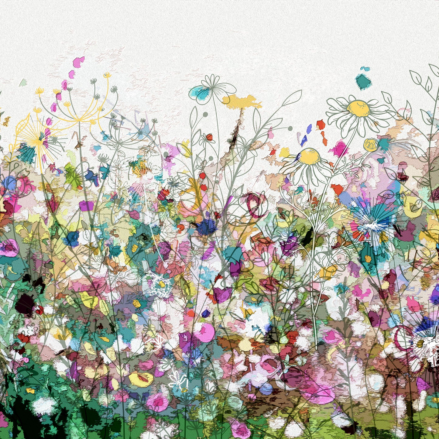 Floral Meadow Wall Art Print on Stretched Canvas or Fine Art Paper