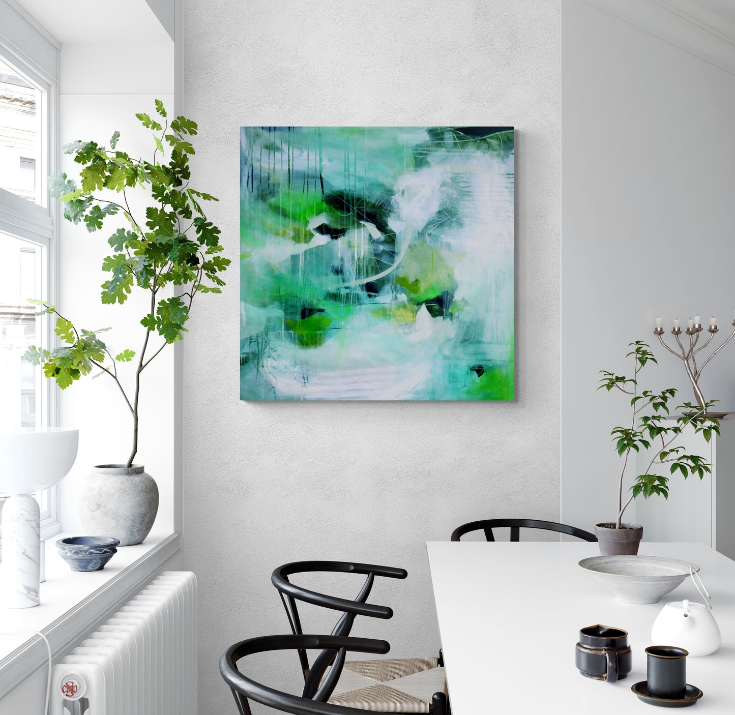 Large Green Abstract Art Print on Stretched Canvas or Fine Art Paper - Various Sizes