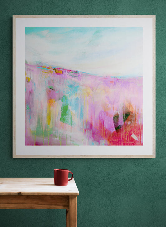 Pink Abstract Landscape Wall Art Print on Stretched Canvas or Fine Art Paper