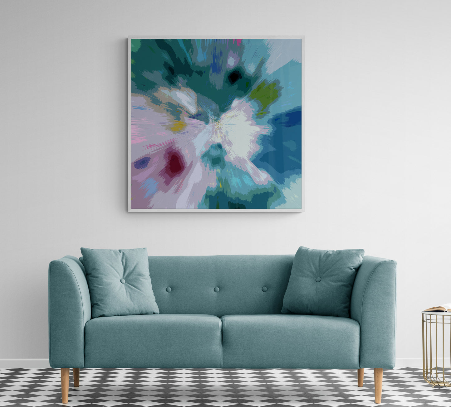 Large Teal Abstract Art Print on Stretched Canvas or Fine Art Paper - Various Sizes