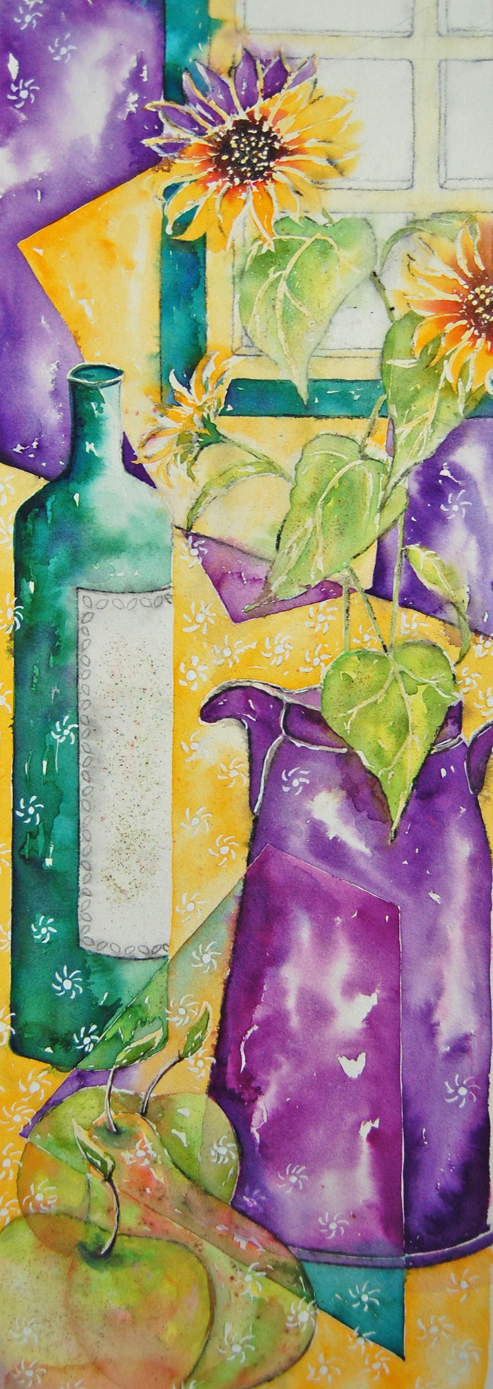Purple Jug with Sunflowers I - Original Painting
