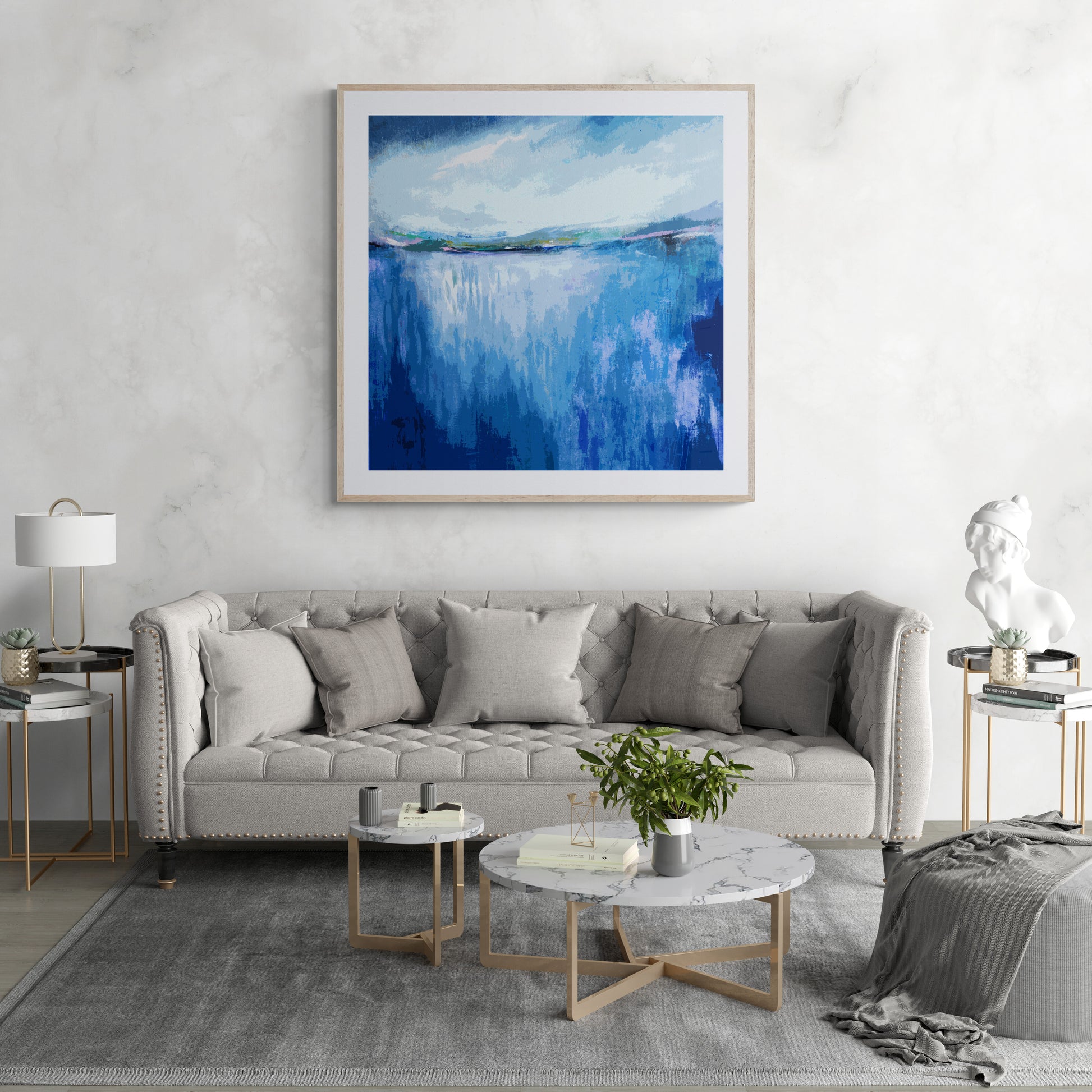 abstract landscape art, blue wall art