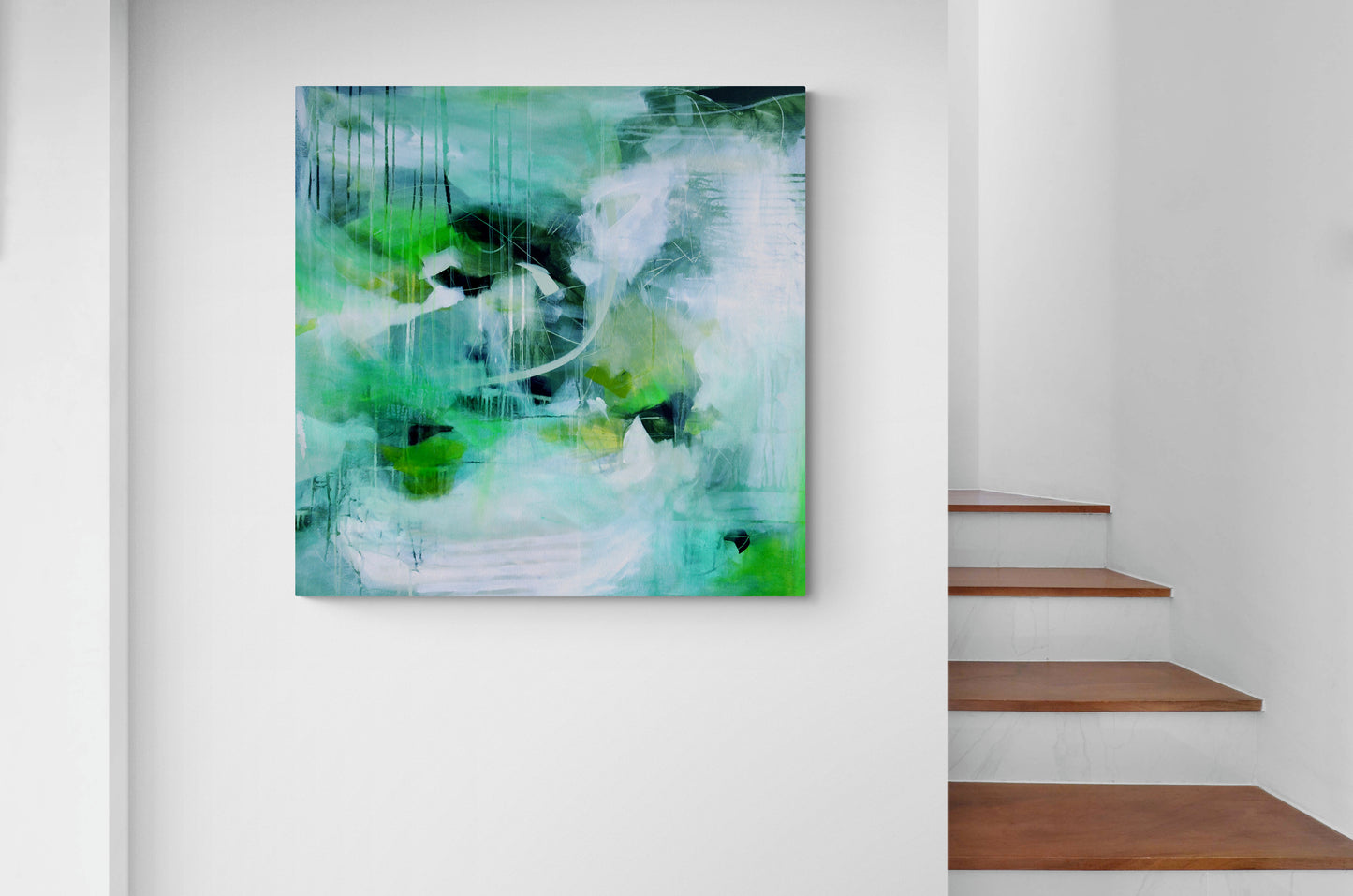 Large Green Abstract Art Print on Stretched Canvas or Fine Art Paper - Various Sizes