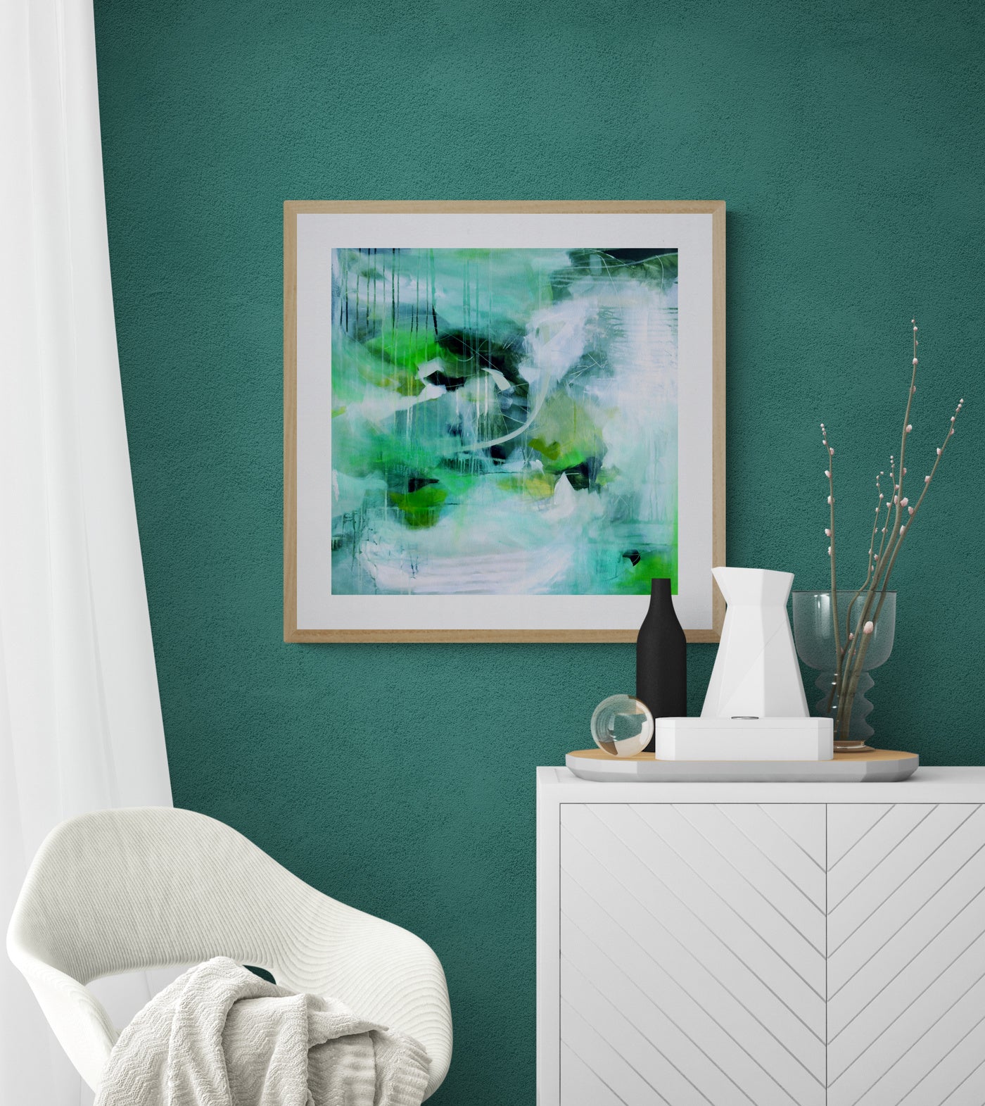 Large Green Abstract Art Print on Stretched Canvas or Fine Art Paper - Various Sizes