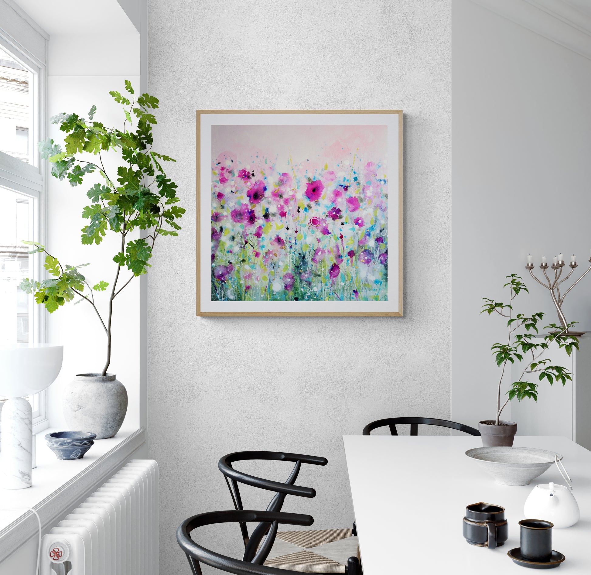 pink poppies abstract floral meadow