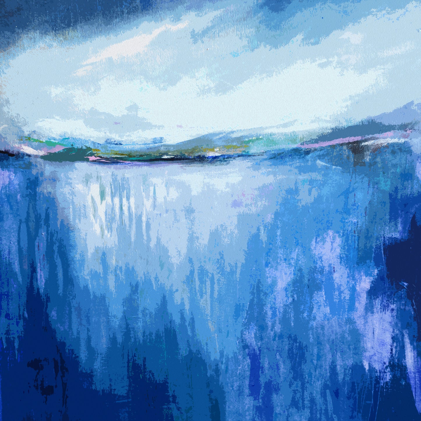 Blue Abstract Landscape Wall Art Print on Stretched Canvas or Fine Art Paper