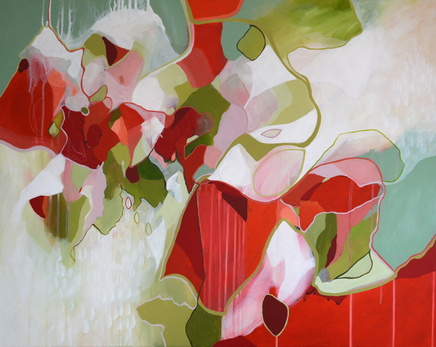 Inverse Reality - Large Red And Green Original Abstract Painting