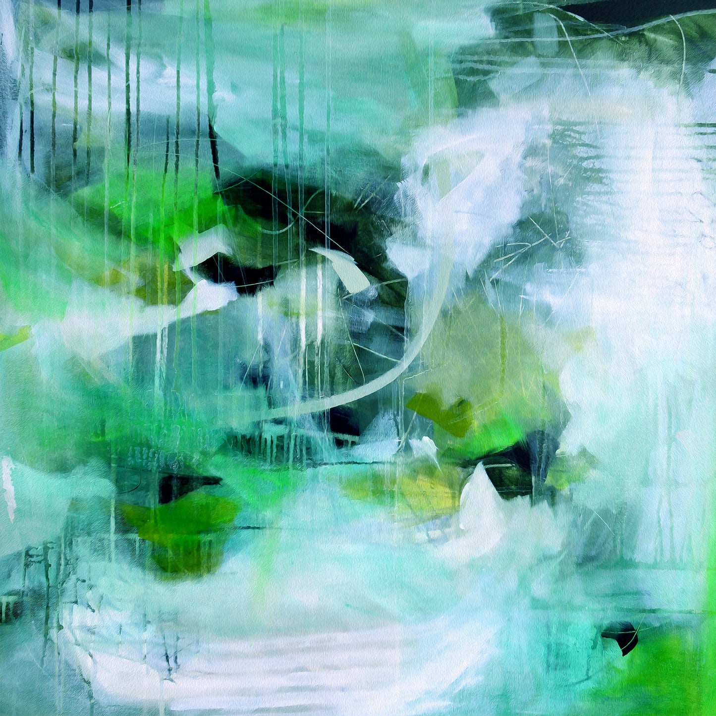 Large Green Abstract Art Print on Stretched Canvas or Fine Art Paper - Various Sizes