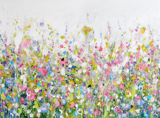 flower meadow art, floral meadow painting print