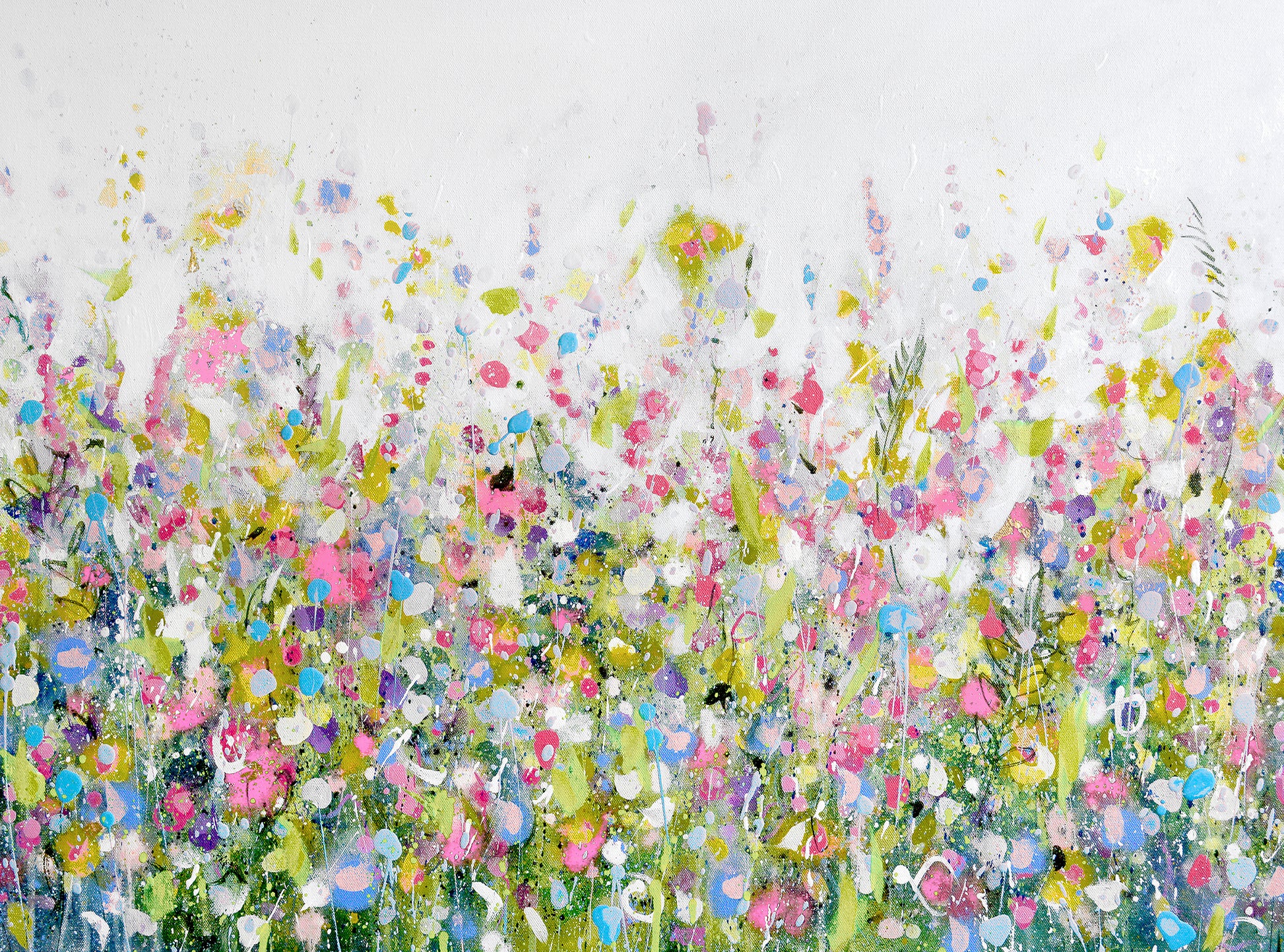 flower meadow art, floral meadow painting print